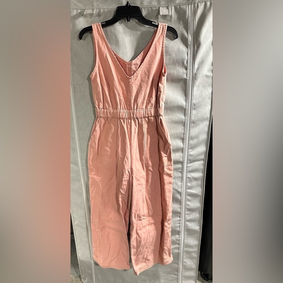ASOS Denim Jumpsuit V Neck Washed Pink Summer Wide Leg Us Size 4 - Picture 2 of 6